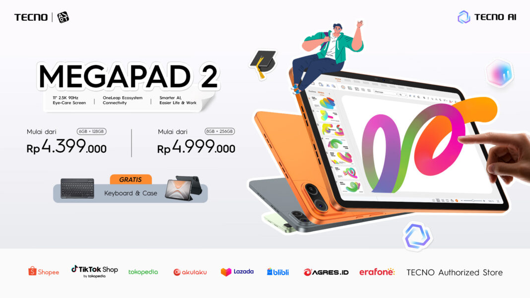 Sasar Pelajar Tecno Bekali Megapad 2 Series dengan Teknologi AI dan HiOS 16.3